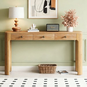 Luxystar Rustic Console Table with Curved Corners for safety, 3 Concealed Drawers for Hallway & Living Room - 1 of 4