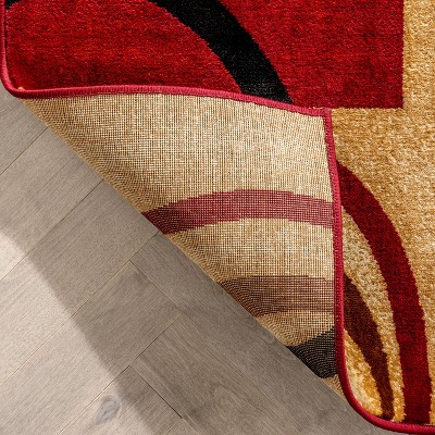 Well Woven Deco Rings Red Geometric Modern Casual Area Rug 9x13 (9'3" x 12'6") Abstract Contemporary Color Block Boxes Lines Soft Rug