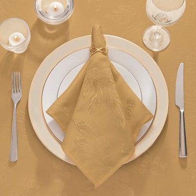 Gold Jacquard Woven Leaves Damask Rectangle Tablecloth 60" x 144"