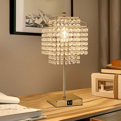 DORESshop 1-Light Bedside Crystal Table Lamp Gold, Touch Control, 3-Way Dimmable Lamp with Crystal Shade for Bedroom,Living Room