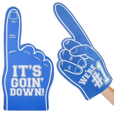 Okuna Outpost 2 Pack Blue Foam Fingers #1, It's Goin' Down for Sports Fan Accessories, Cheering, Party Favors, 17.5" Giant Foam Hand