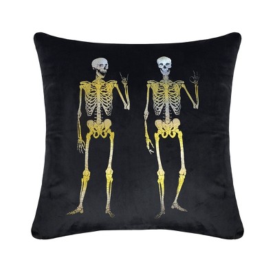 18x18 Polly Fill Rocker Skeletons Square Throw Pillow Black/gold -  Edie@home : Target