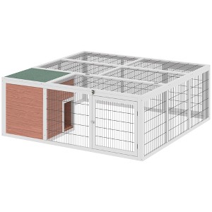 PawHut 64" Wooden Outdoor Rabbit Hutch Playpen Tortoise House Habitat with Run and Enclosed Cover - 1 of 4