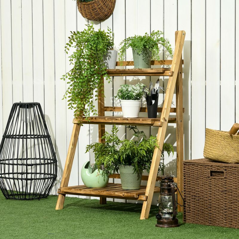 Outsunny Outdoor Plant Stand, Foldable Flower Stand 3-Tier Wooden Plant Shelf for Garden Indoor Outdoor, 3 of 7