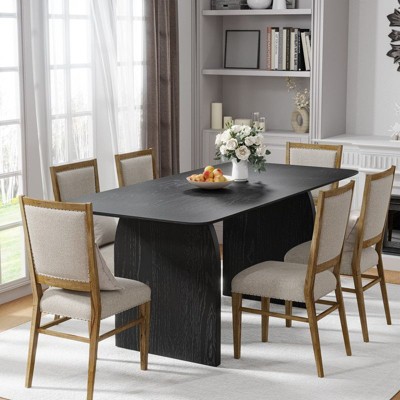 PexFix 67" x 33.5" Farmhouse Dining Table Solid Wood Kitchen Table with Arched Legs Square Black Wood Top for Dining Room & Kitchen