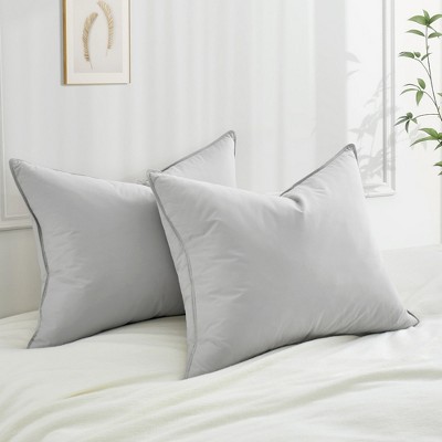 Peace Nest Goose Feather Down Pillow White Quilted Cotton Cover Set of 2