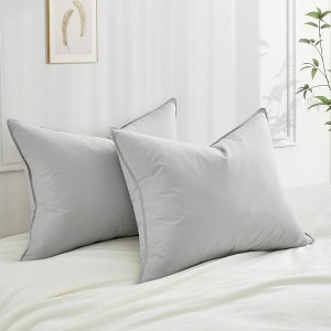 Peace Nest Goose Feather Down Pillow White Quilted Cotton Cover Set of 2 - 1 of 4