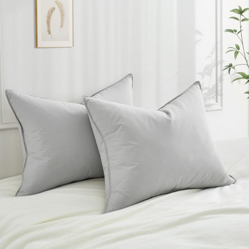 Peace Nest Goose Feather Down Pillow White Quilted Cotton Cover Set of 2 - image 1 of 4