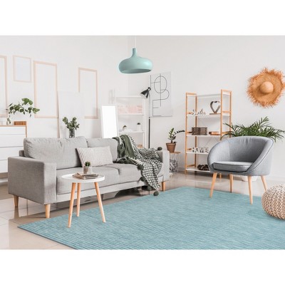 Aqua Flat Woven Synthetic Square Indoor/Outdoor Rug