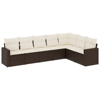vidaXL 7 Piece Patio Sofa Set with Cushions - Brown and Cream Without Table