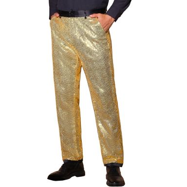 gold dress pants mens INSPIRE CHIC Men's Straight Leg Button Down Party Shiny Sequin 34 Golden : Target black and gold suit