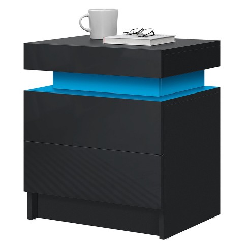 Hommpa LED Glossy Nightstand with Drawer Storage Cabinet Modern Beside Table Black - image 1 of 4