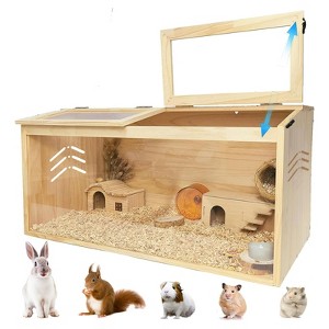 Hamster Cage, Chewproof Wooden Guinea Pig Cages, Mice and Rat Habitat with Openable Top & Transparent Acrylic Sheets - 1 of 4
