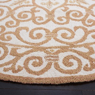 Ivory and Gold Hand-Hooked Wool Area Rug, 2' x 8'