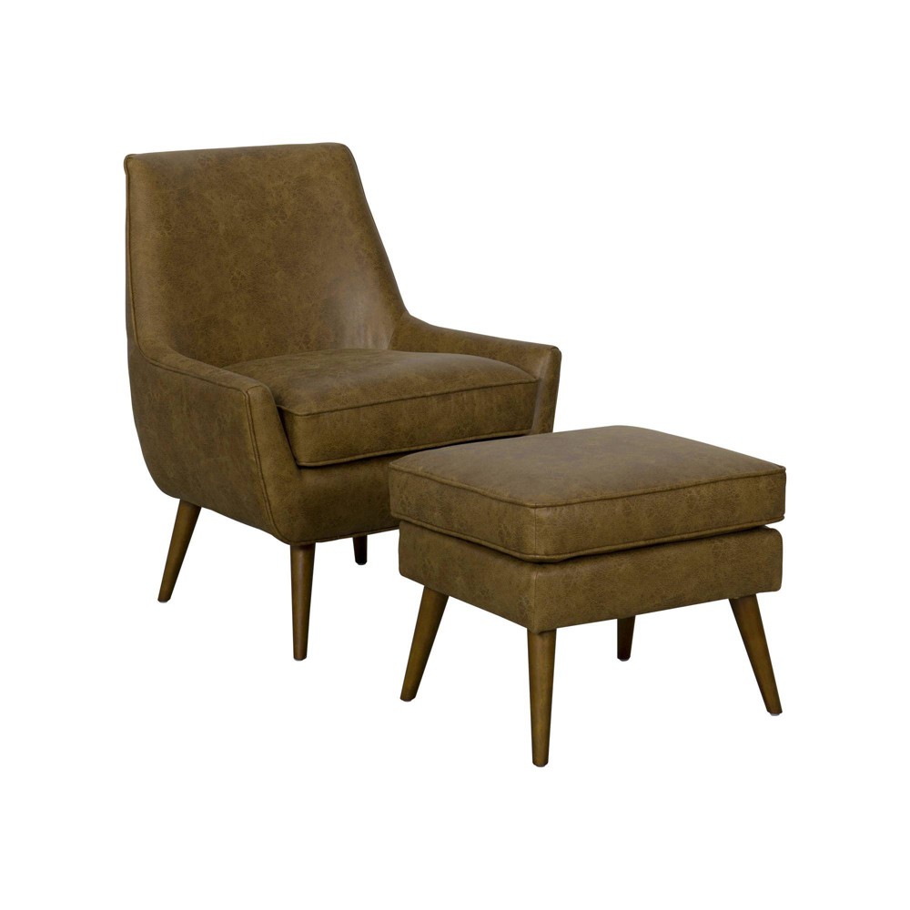 Dean Modern Accent Chair with Ottoman Distressed Faux Leather Brown - HomePop was $389.99 now $292.49 (25.0% off)