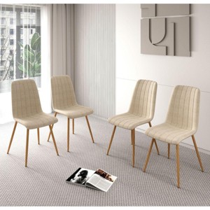 Set of 4 Dining Chairs Linen Seat Padded Home Kitchen Side Chair Set Metal Legs - Beige - 1 of 4