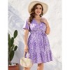 Plus Size Women's V Neck Short Sleeve Dress with Belt Flowy Casual Summer Day Dress - 4 of 4