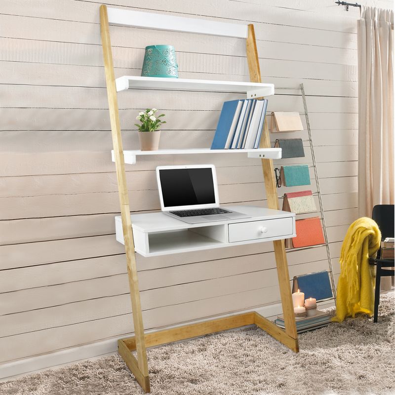 Freestanding Ladder Desk with Drawer Solid American Maple Frame Natural/White - Flora Home, 6 of 11