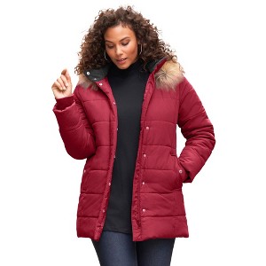Roaman's Women's Plus Size Classic Length Quilted Puffer Jacket - 1 of 4