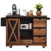 Bella Depot 55.5" Farmhouse Kitchen Island with Drop Leaf, Rolling Kitchen Cart on Wheels with Barn Door, Power Outlet, Spice Rack - 3 of 4