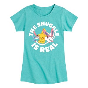 Girls' - Pokémon - The Snuggle Is Real Pikachu And Sylveon Fitted Short Sleeve Graphic T-Shirt - 1 of 4