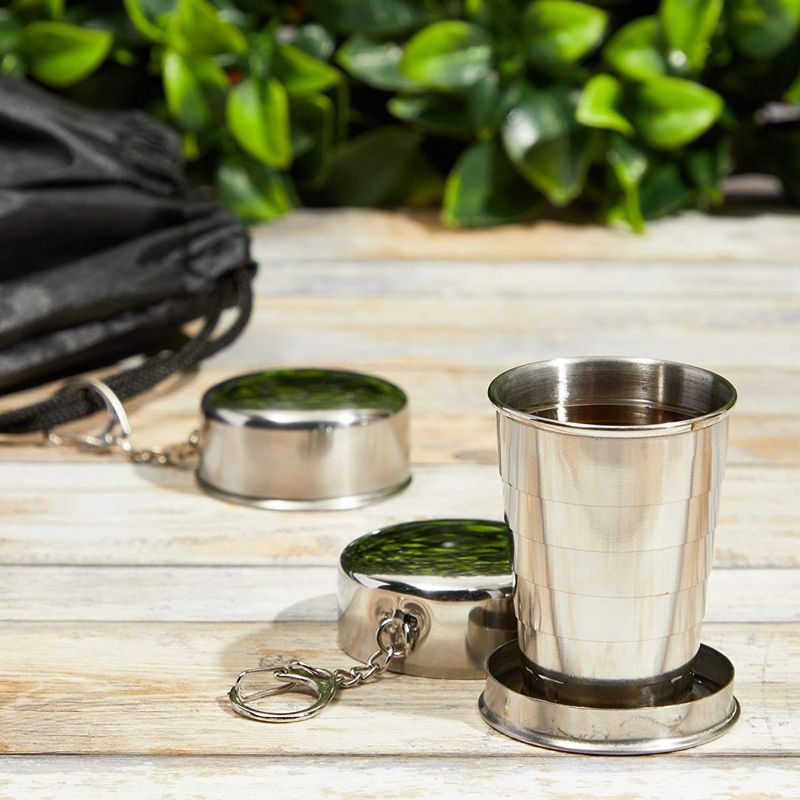 Okuna Outpost 2 Pack Stainless Steel Portable Collapsible Shot Glasses Cup Tumbler for Camping, Travel (2.3 oz), 2 of 7