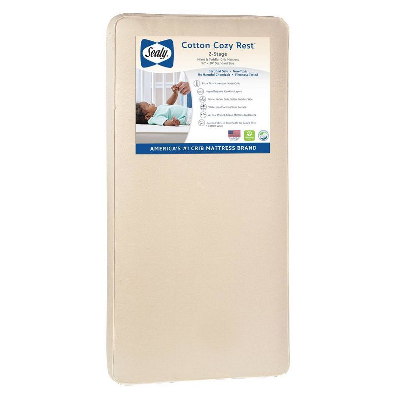 Sealy Cotton Cozy Rest 2-Stage Crib And Toddler Mattress, 1 of 8