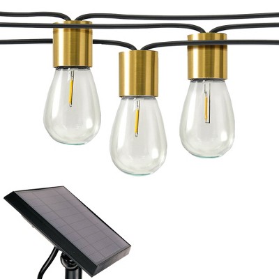 Brightech Glow Solar Powered LED 12 Bulb Waterproof Outdoor String Lights with Brass Sockets for Outside, Patio, and Balcony, 28 Ft