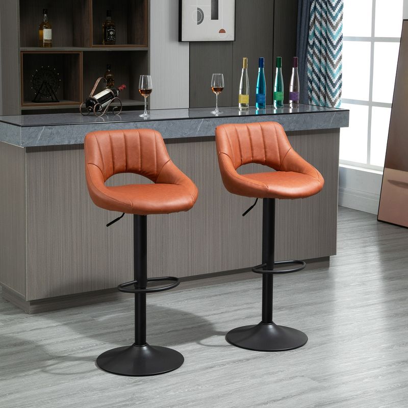HOMCOM Modern Bar Stools Set of 2 Swivel Bar Height Barstools Chairs with Adjustable Height, Round Heavy Metal Base, and Footrest, 2 of 9