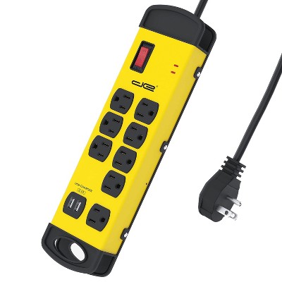 Digital Energy® 8-Outlet Metal Surge Protector Power Strip with 2 USB Ports (6 Ft. cord; Yellow/Black) in Multicolored