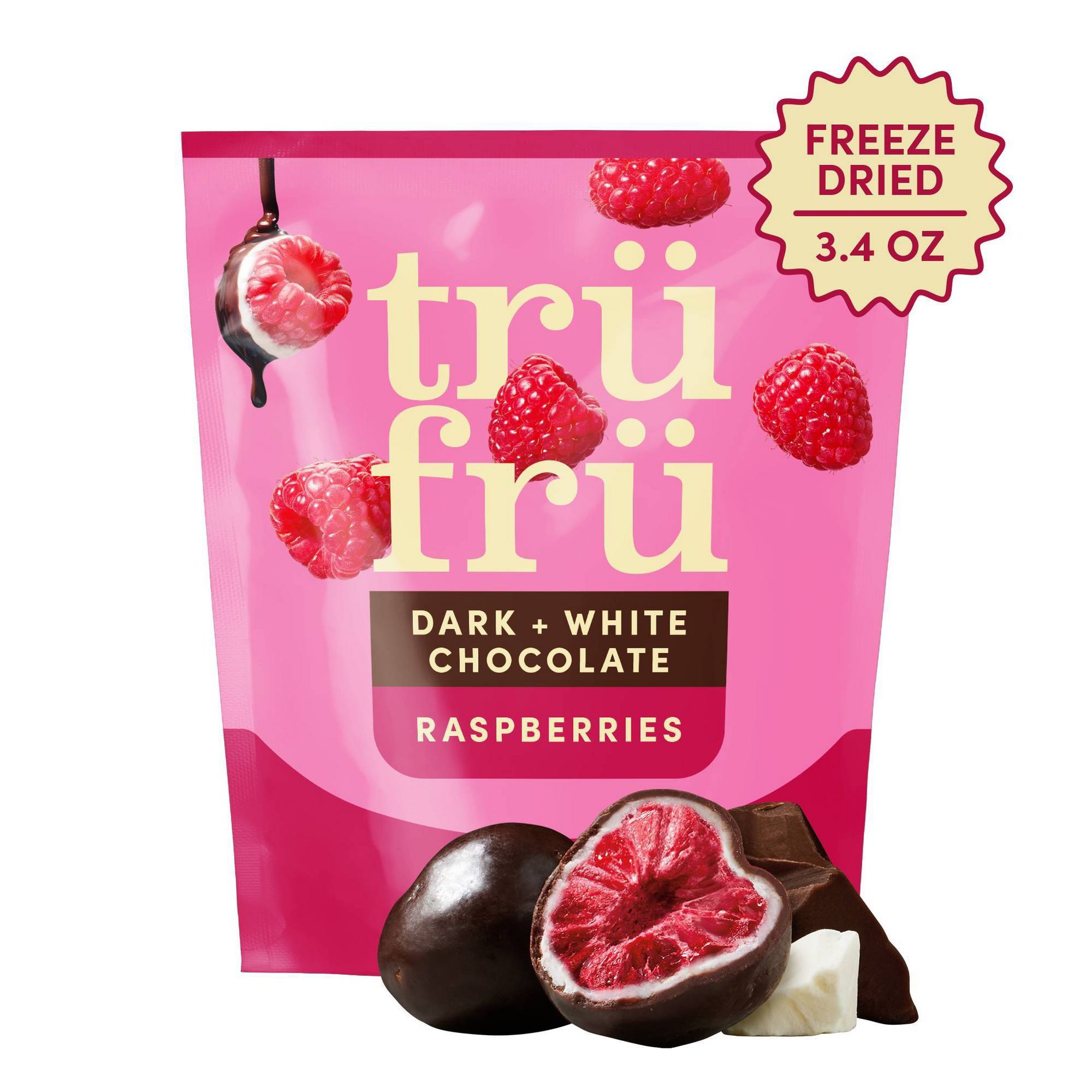 Tru Fru Freeze Dried Raspberries in Dark & White Chocolate - 3.4 oz