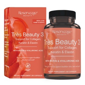 Reserveage Beauty, Tres Beauty 3, Collagen Supplement with Keratin and Biotin, Gluten Free, 90 Capsules (30 Servings) - 1 of 4