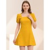 Allegra K Women's Elegant Square Neck Solid Color Puff Sleeve A-Line Short Dress - 3 of 4