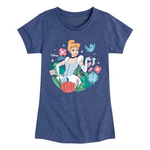 Girls' - Disney Princess - Floral Cinderella Fitted Short Sleeve Graphic T-Shirt - 1 of 4
