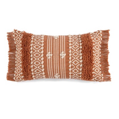 Haven Woven Textured Lumbar Decorative Pillow with Fringe - Shiraleah