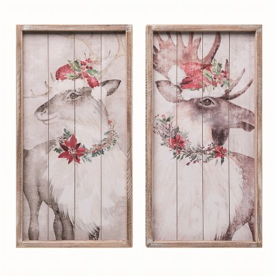 Transpac Wood Aspen Christmas Wall Decor Set of 2 Christmas Home Decorations