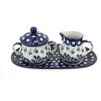 Blue Rose Polish Pottery Alyce Small Cream & Sugar Set with Tray