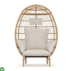 Wicker Egg Chair,Oversized Indoor Outdoor Lounger for Patio,500 Lbs Capacity w/5 Cushions - 1 of 4