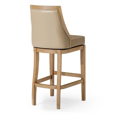 Weathered Oak and Beige Leather Swivel Bar Stool