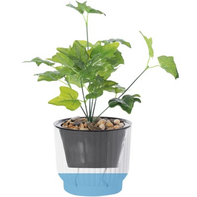 White Ribbed Plastic Self-Watering Indoor/Outdoor Flower Pot Set