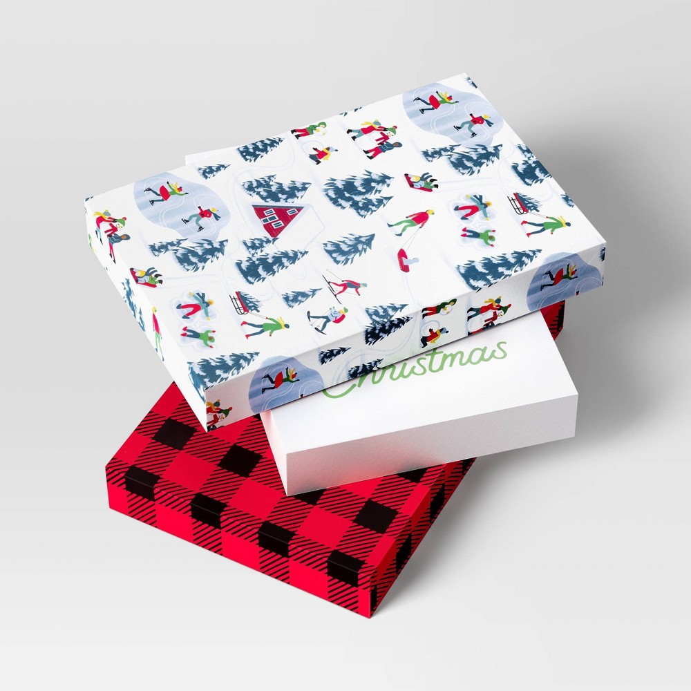 3ct Assorted Print Shirt Christmas Gift Box Skiing/Plaid/Santa - Wondershop™ 24 pack of 3 