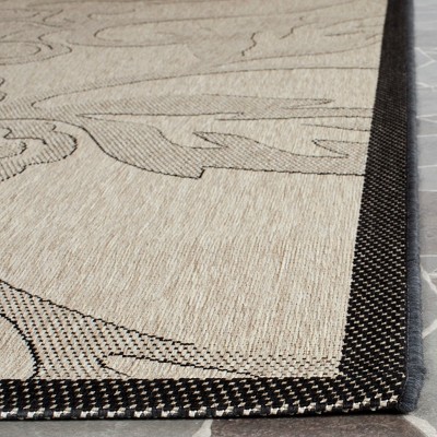 Sand and Black Floral Motif Rectangular Outdoor Rug