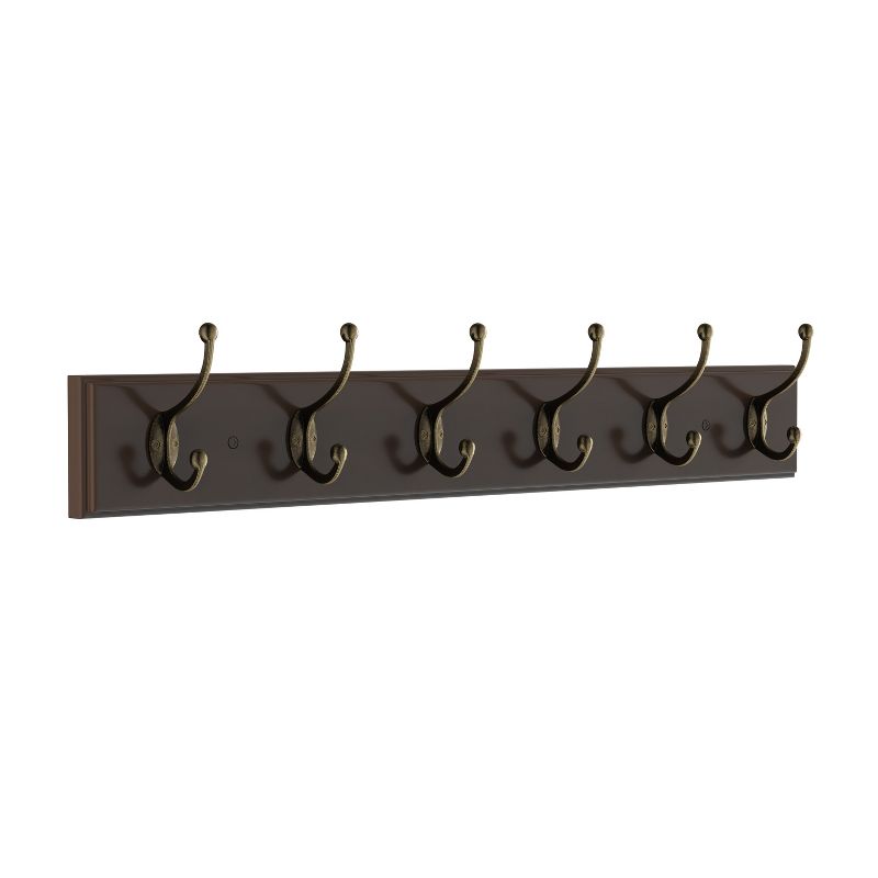 Wall Hook Rail-Mounted Hanging Rack with 6 Hooks-Entryway, Hallway, or Bedroom-Storage Organization for Coats, Towels, Bags by Hastings Home (Brown), 2 of 8