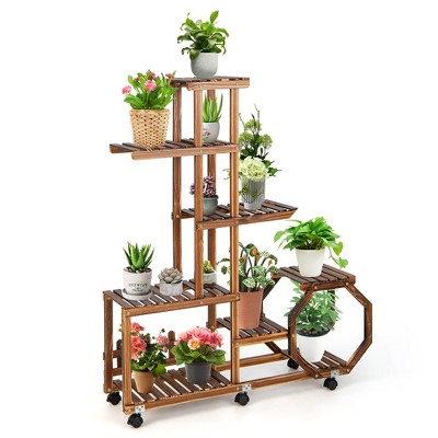 Costway 8-tier 12 Potted Rolling Plant Stand Wooden Storage Display ...