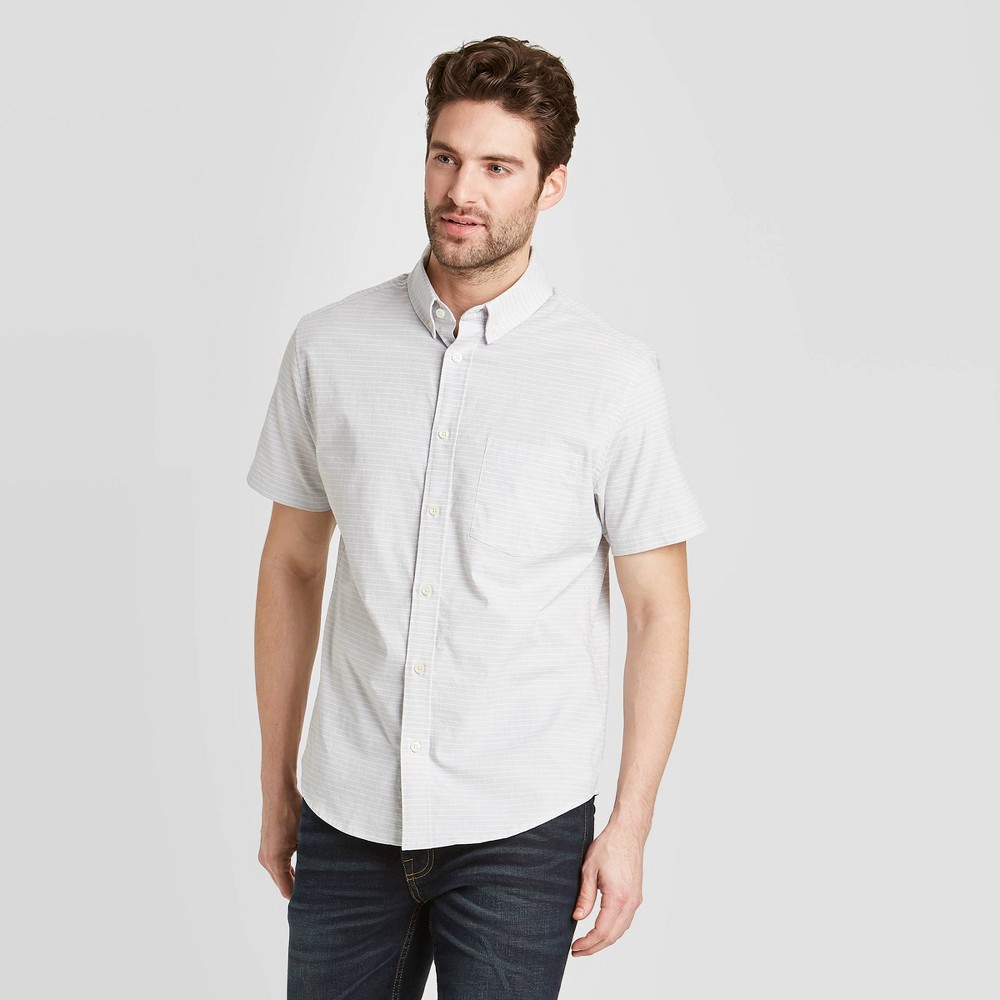 Men's Standard Fit Short Sleeve Button-Down Shirt - Goodfellow & Co Gray XL was $19.99 now $12.0 (40.0% off)