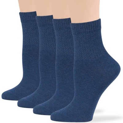 Women's Cotton Diabetic Quarter Solid Socks - 4 Pack - Shoe Size 5-9 Medium, 8-12 Large- | 7BIGSTARS KINGDOM