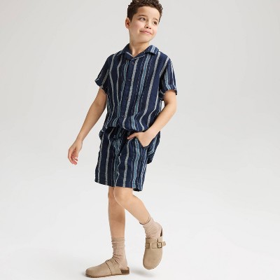 Cat & Jack Boys' Short Sleeve Striped Linen Blend Button-Up Shirt - Cat & Jack™ Blue M — фото 3