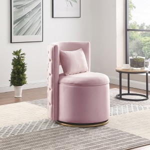 Standard Velvet Curved Accent Chair with 360¡ã Swivel, Gold Metal Base and Storage Function - 1 of 4