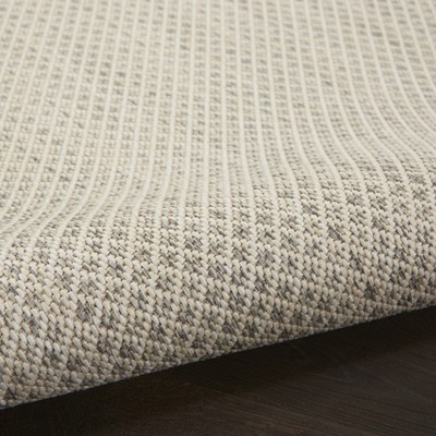 Courtyard Geometric Ivory Silver 5' Round Synthetic Outdoor Rug
