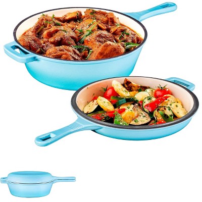 Blue Enameled Cast Iron Non-stick Dutch Oven and Skillet Set
